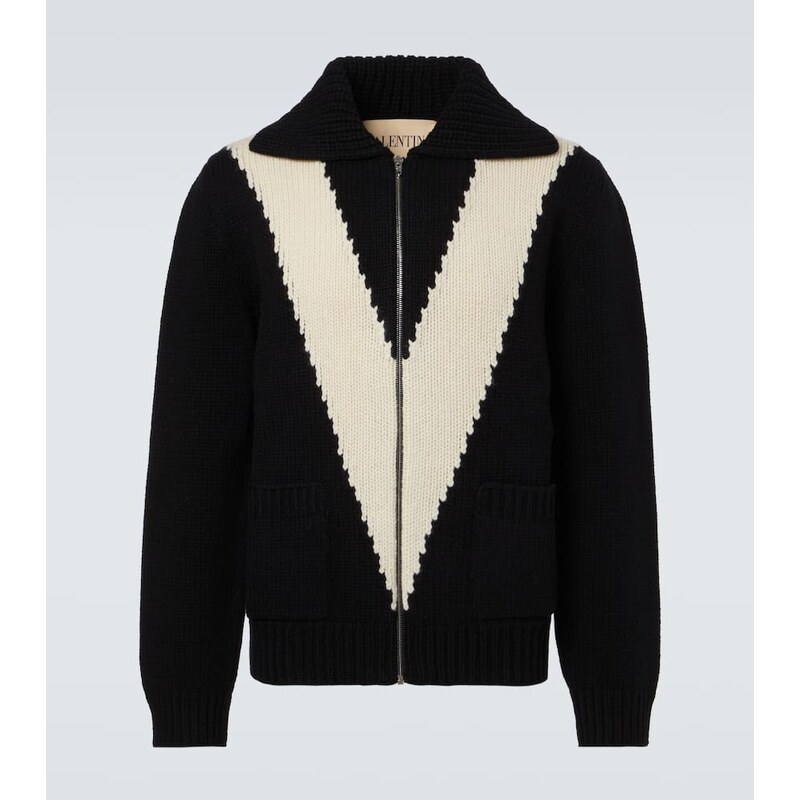 Valentino Intarsia virgin wool zip-up cardigan