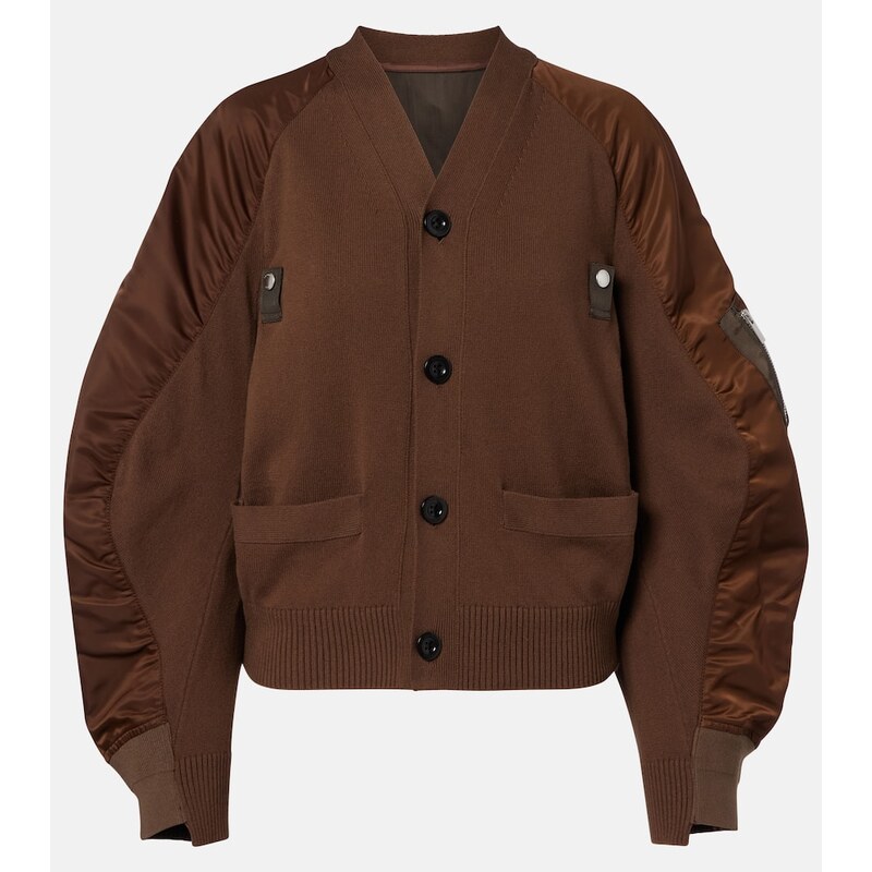 Sacai Cotton-blend and twill cardigan
