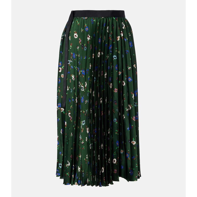 Sacai Floral plissÃ satin midi skirt