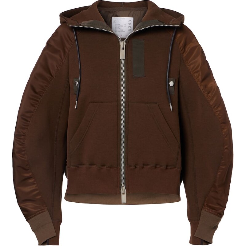 Sacai Paneled cotton-blend fleece zip-up hoodie