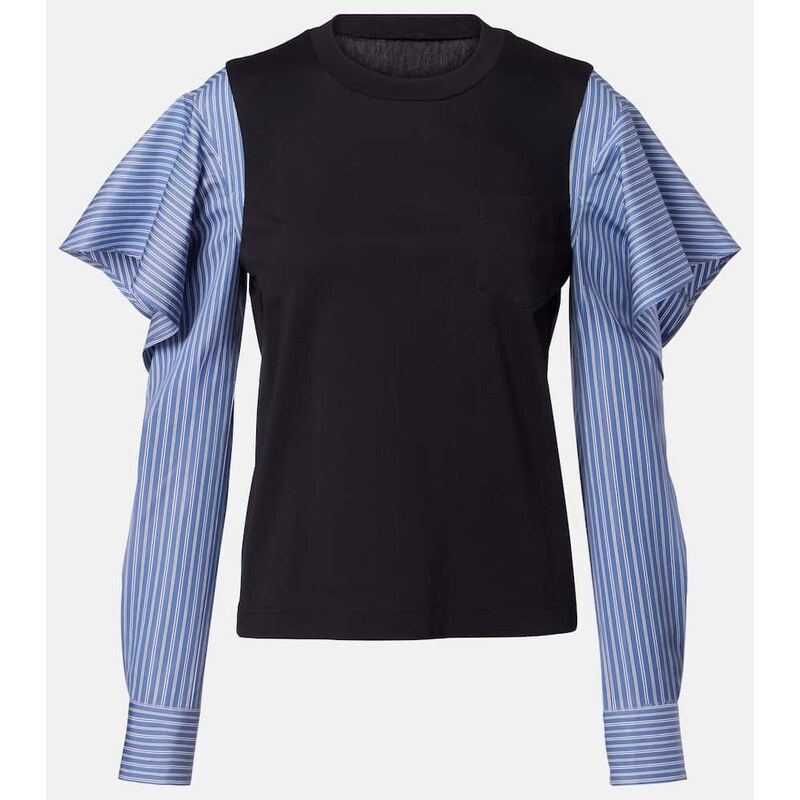 Sacai Striped cotton jersey and poplin shirt