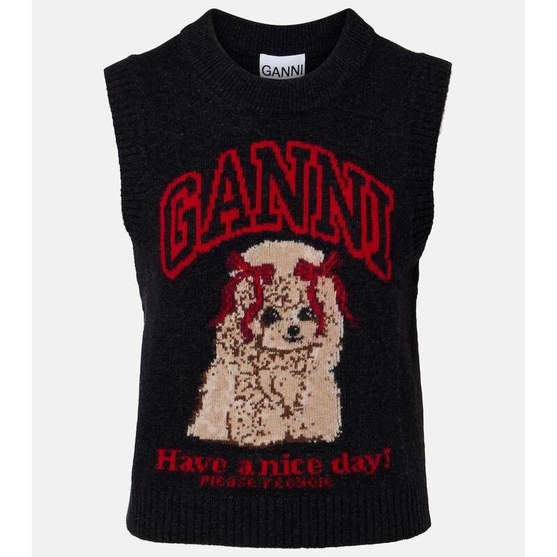 Ganni Printed wool-blend vest
