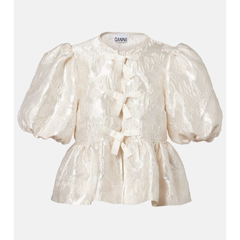 Ganni Peplum satin jacquard blouse