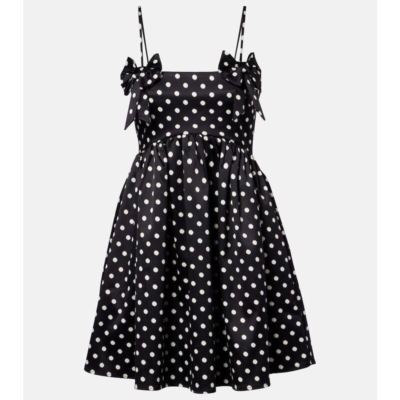 Ganni Bow-detail polka-dot satin minidress