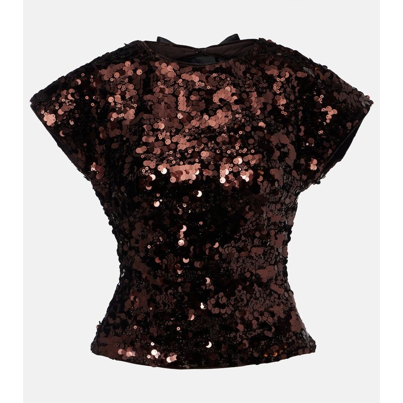 Ganni Bow-detail sequined open-back top