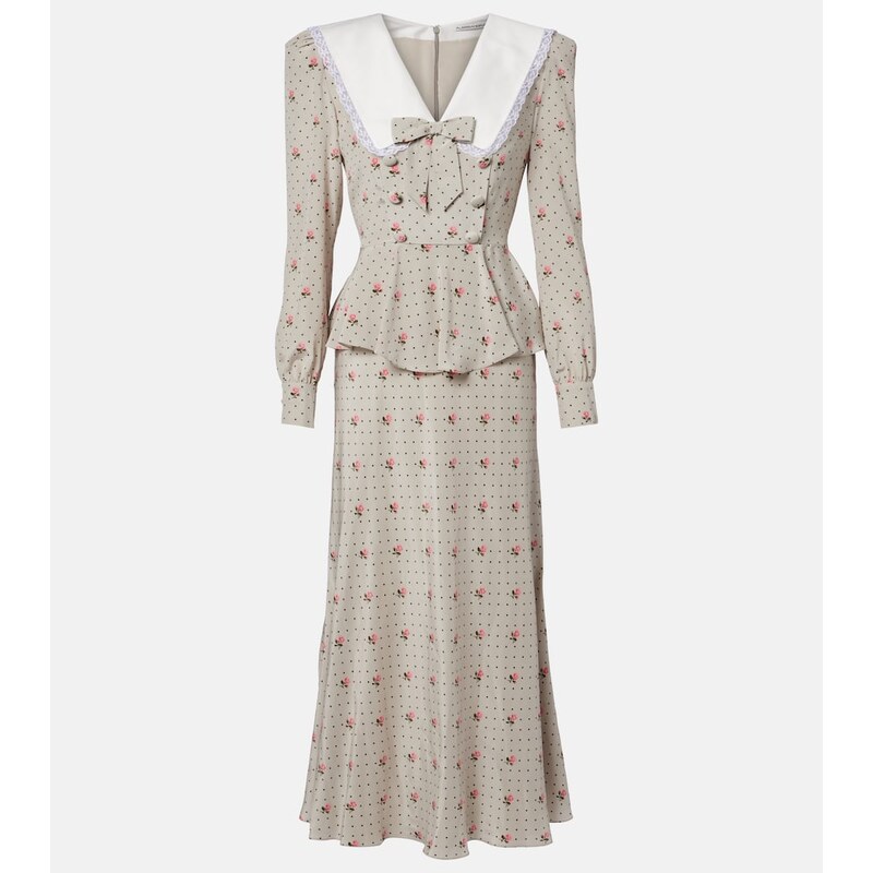 Alessandra Rich Floral polka-dot silk midi dress