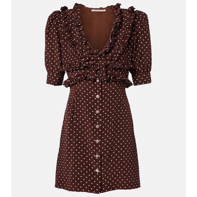 Alessandra Rich Polka-dot ruffled silk minidress