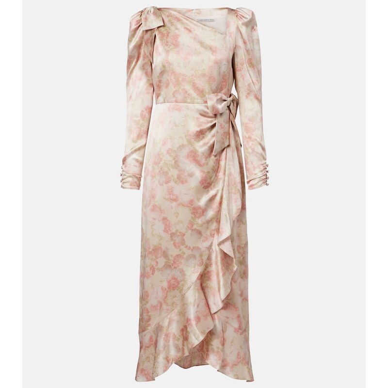 Alessandra Rich Bow-detail floral silk satin midi dress