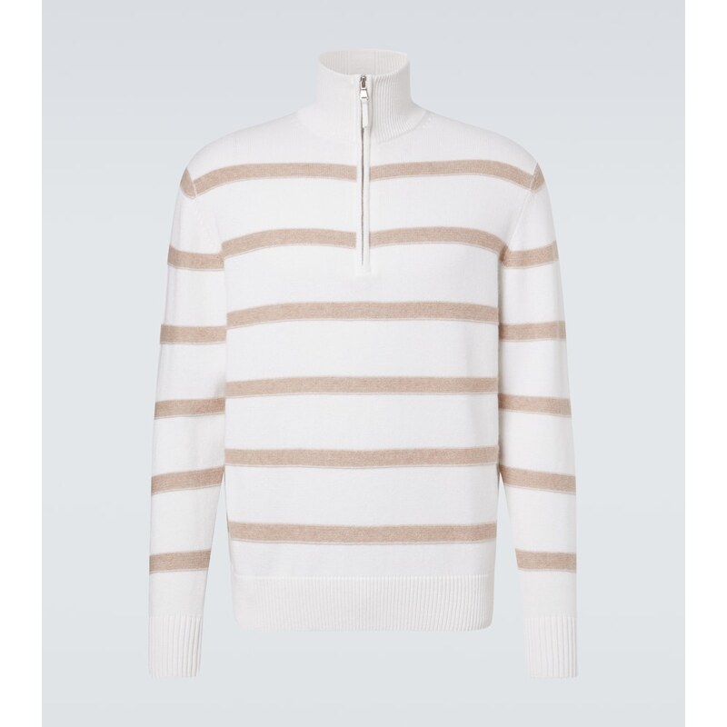Allude Striped cotton and cashmere sweater