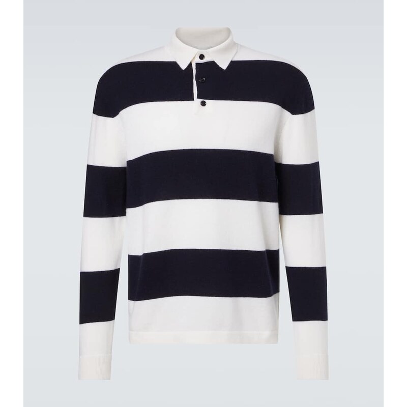Allude Striped wool and cashmere polo sweater