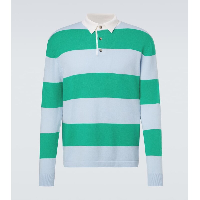 Allude Striped wool and cashmere polo sweater
