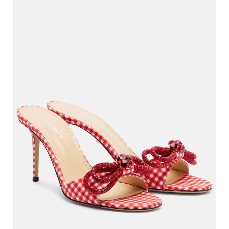 Mach & Mach Double Bow 85 gingham mules