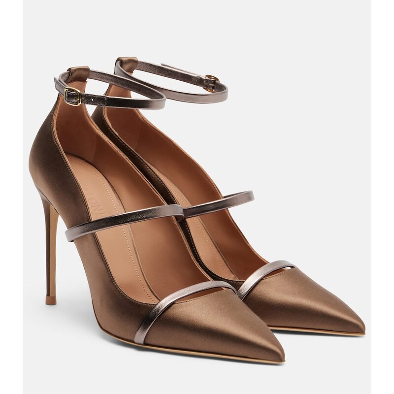 Malone Souliers Diaz 100 leather-trimmed satin pumps