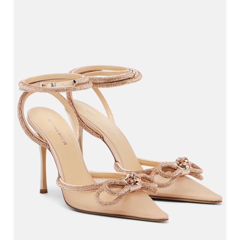 Mach & Mach Double Bow 110 mesh slingback pumps
