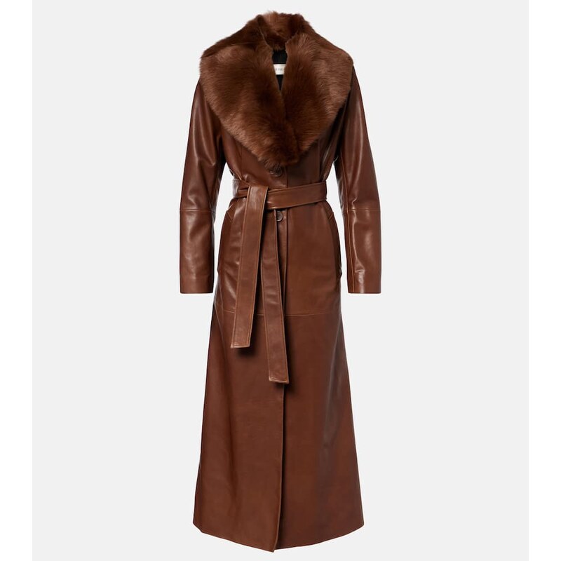 Nour Hammour Dakota shearling-trimmed leather coat
