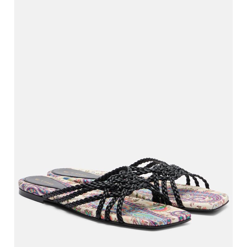 Etro Canvas-trimmed printed leather slides