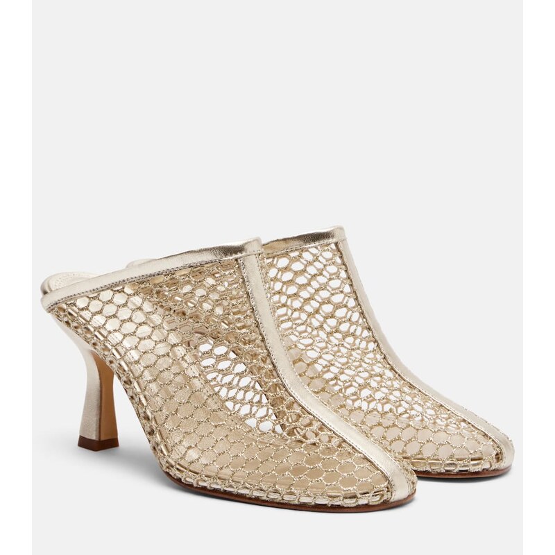 Souliers Martinez Giulia leather-trimmed fishnet mules