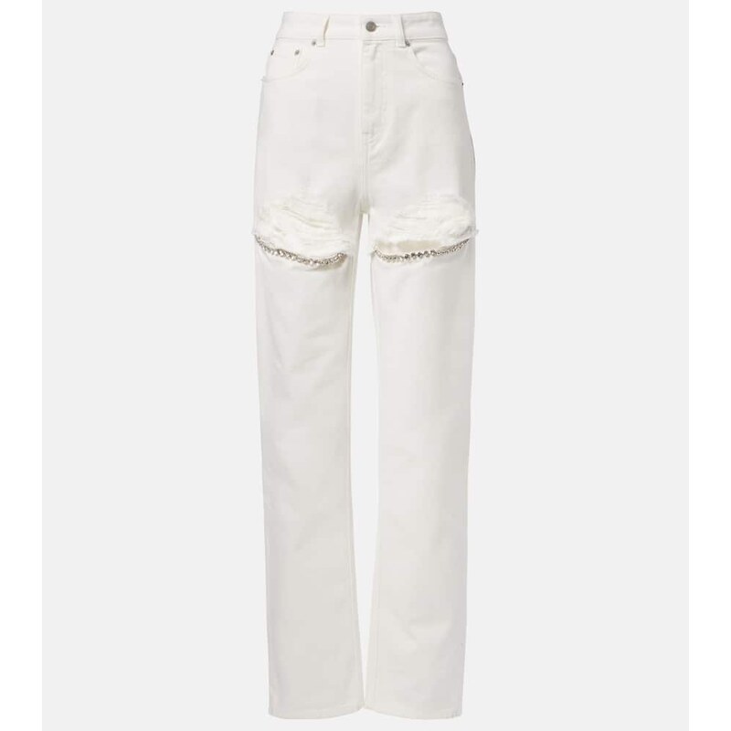 Area Distressed embellished wide-leg jeans