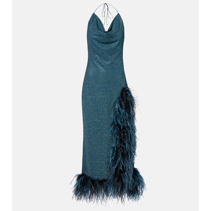 Oséree Lumière Plumage halterneck midi dress