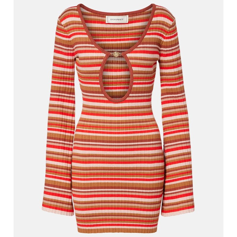 Bananhot Rey cutout ribbed-knit striped minidress