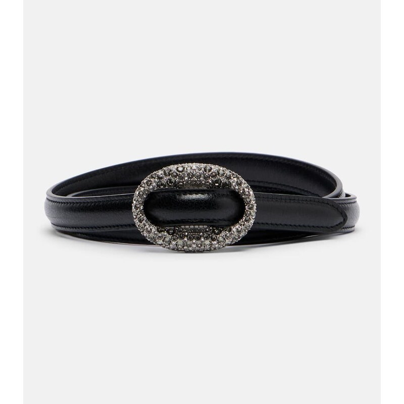 Saint Laurent Crystal-embellished leather belt