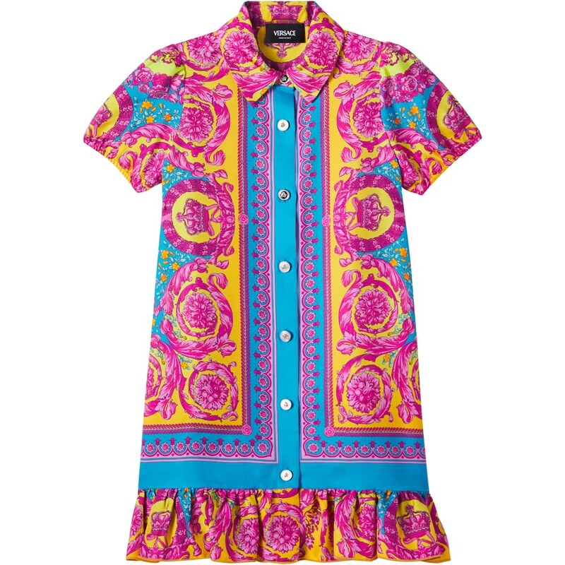 Versace Kids Electric Barocco silk twill shirt dress