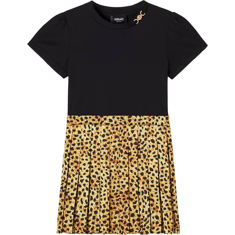 Versace Kids Leopard-print cotton jersey and twill dress