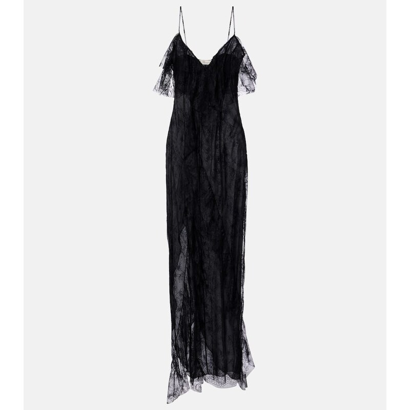 Blumarine Ruffled sheer lace gown