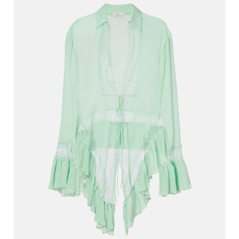 Blumarine Lace-trimmed sheer georgette shirt
