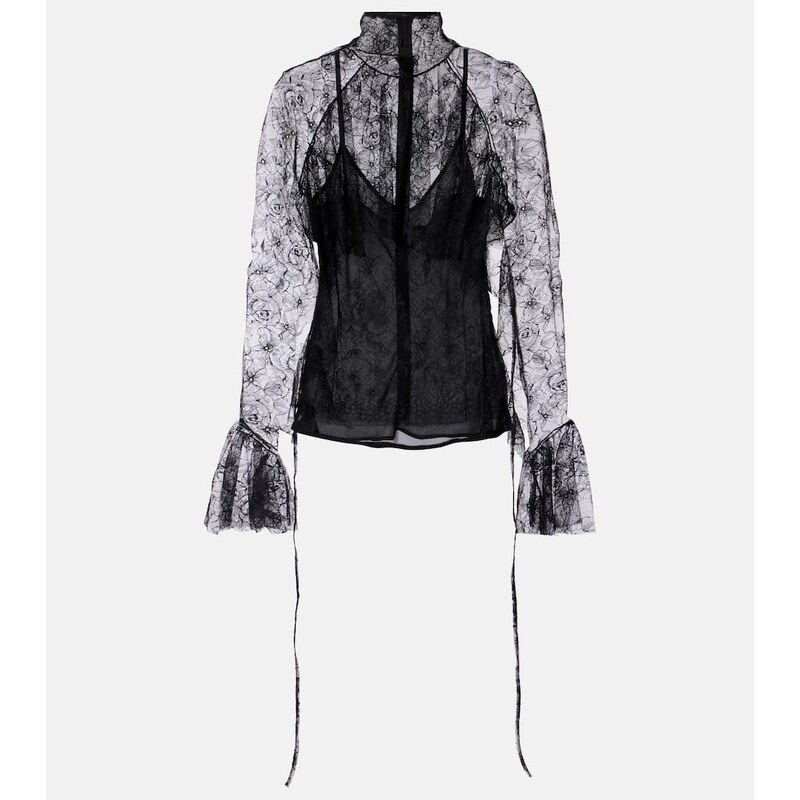 Blumarine Ruffled sheer lace blouse