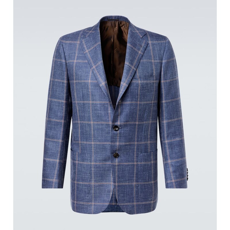 Kiton Checked cashmere, wool, silk, and linen blazer