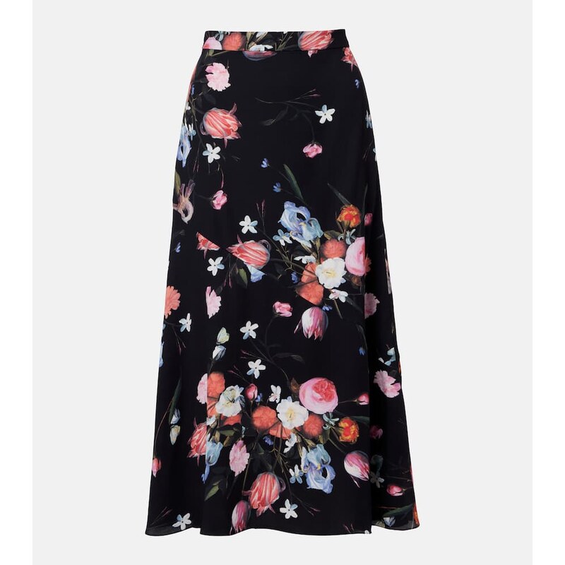 Erdem Floral crÃªpe midi skirt