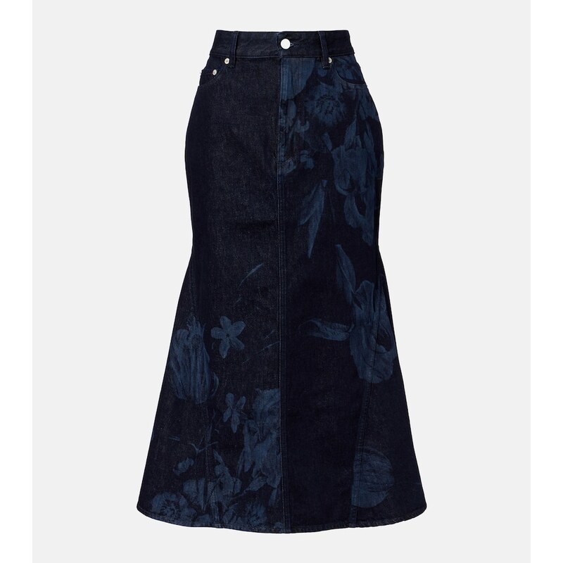 Erdem Floral flared denim midi skirt
