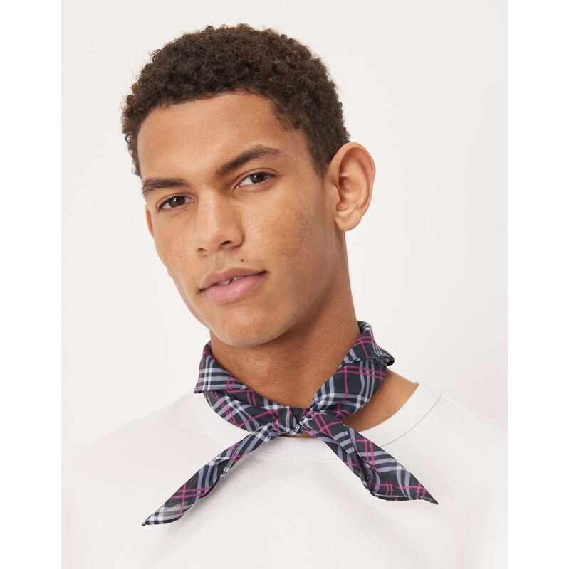 ASOS DESIGN cotton heritage check bandana in blue-Multi