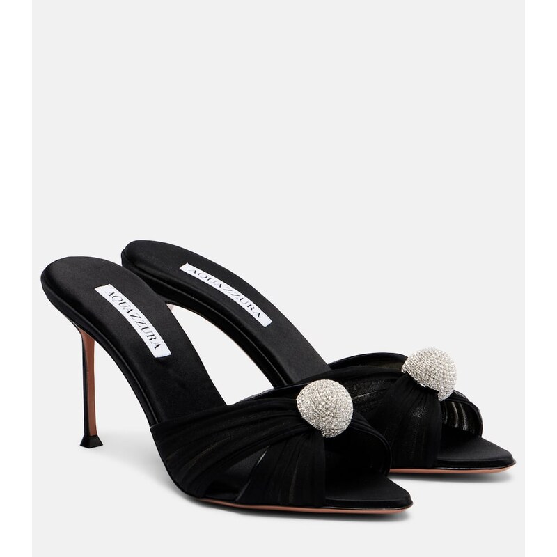 Aquazzura Mystery 85 embellished leather-trimmed satin mules