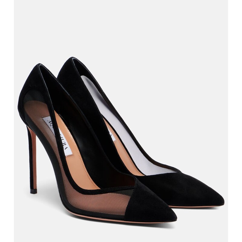 Aquazzura Studio 105 mesh-trimmed suede pumps