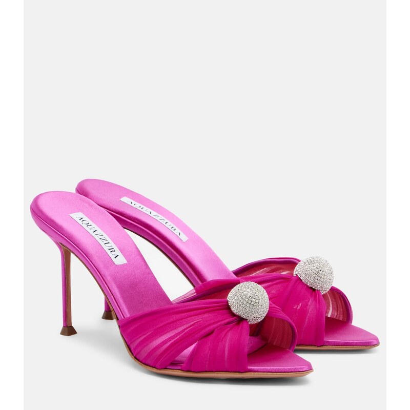 Aquazzura Mystery 85 embellished leather-trimmed satin mules