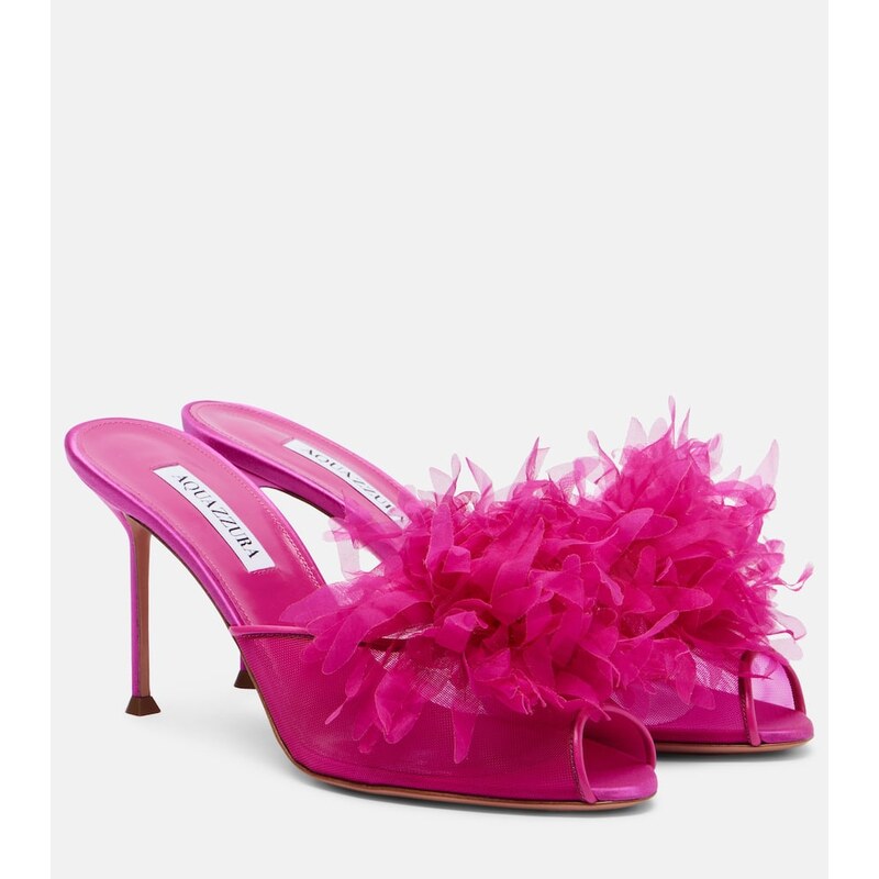 Aquazzura PoÃ¨me floral-appliquÃ mesh mules