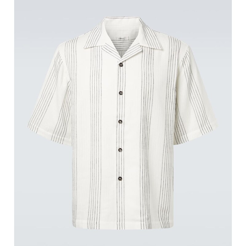 Commas Textured Striped cotton bowling shirt