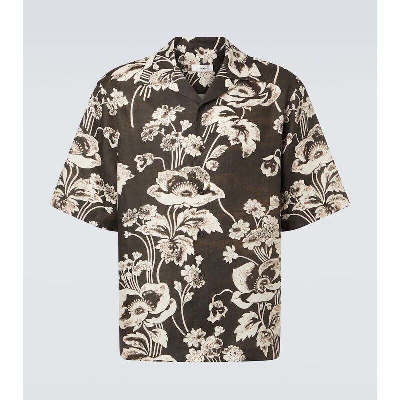 Commas Floral linen bowling shirt