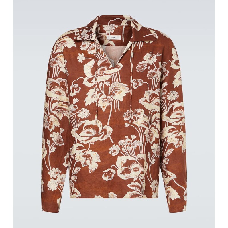 Commas Floral tie-neck linen shirt