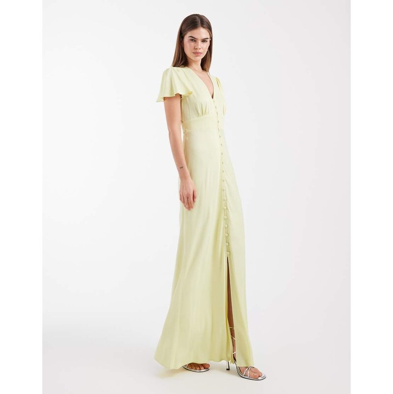 Maids to Measure Bridesmaid button front maxi dress in lemon