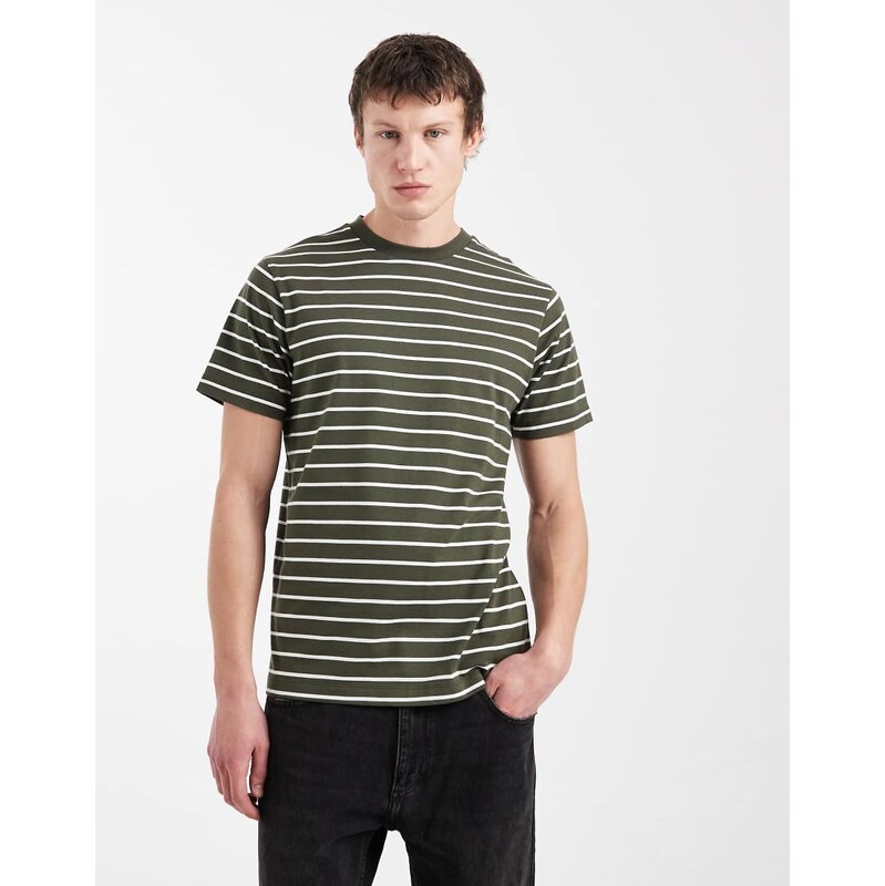 ASOS DESIGN regular fit t-shirt in khaki and ecru stripe-Multi