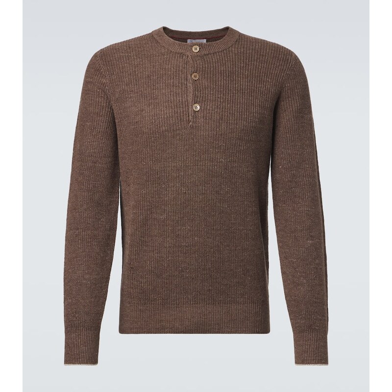 Brunello Cucinelli Ribbed-knit linen and cotton polo sweater