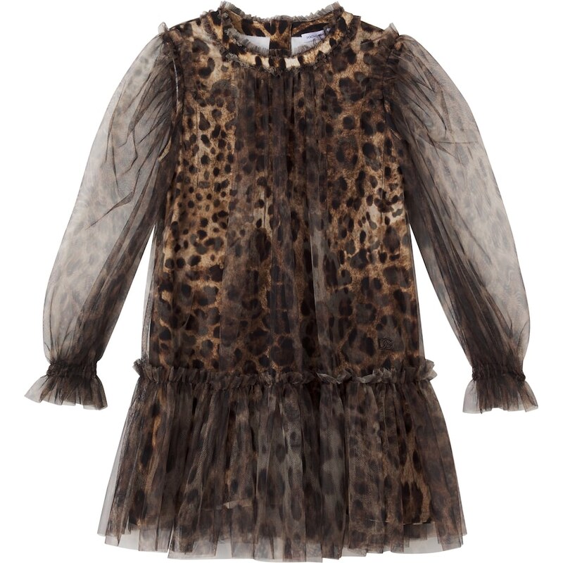 Dolce&Gabbana Kids Leopard-print ruffled tulle dress
