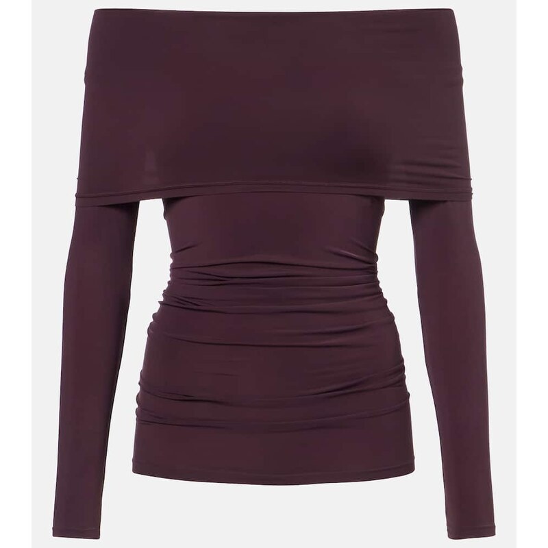 Wolford Ruched semi-sheer off-shoulder top