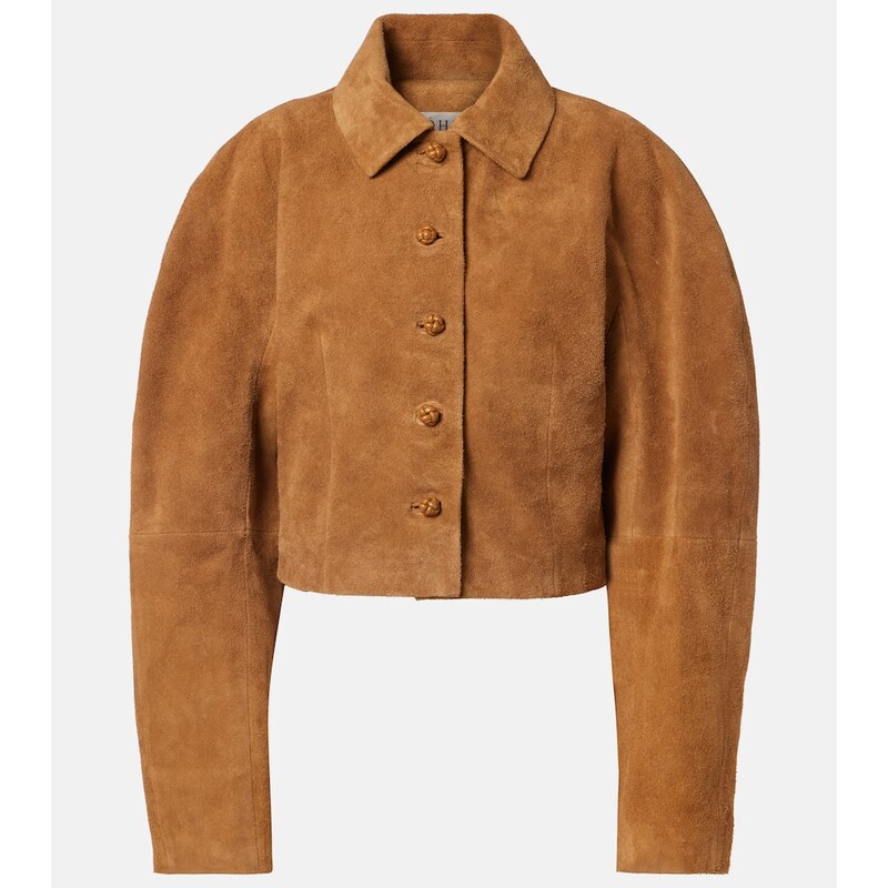 Dámská kožená bunda Róhe Cropped suede jacket v barvě Cognac