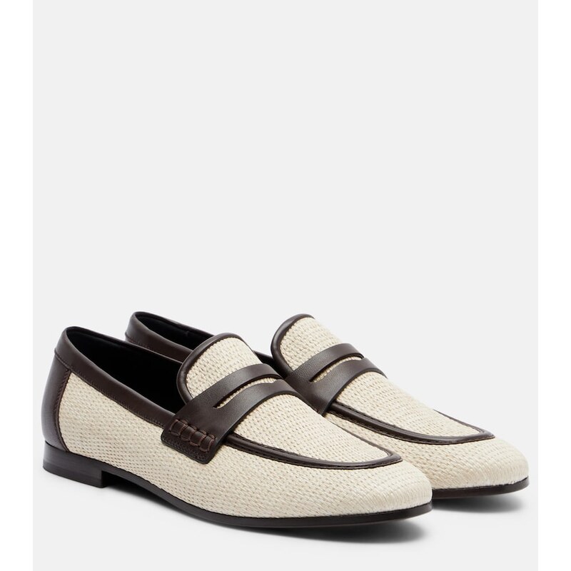 Brunello Cucinelli Woven leather-trimmed penny loafers