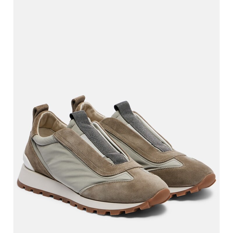 Brunello Cucinelli Monili suede-trimmed sneakers