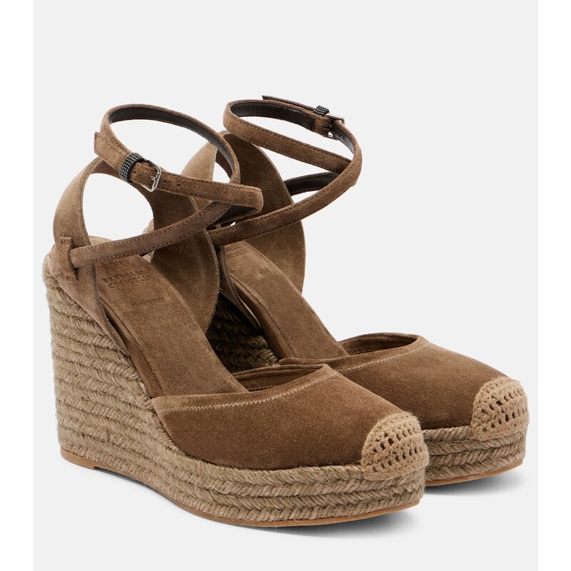 Brunello Cucinelli Monili 80 suede espadrille wedges